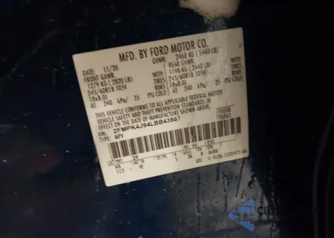 2020 Ford Edge Sel z USA, uszkodzony, nr VIN 2FMPK4J94LBB43867